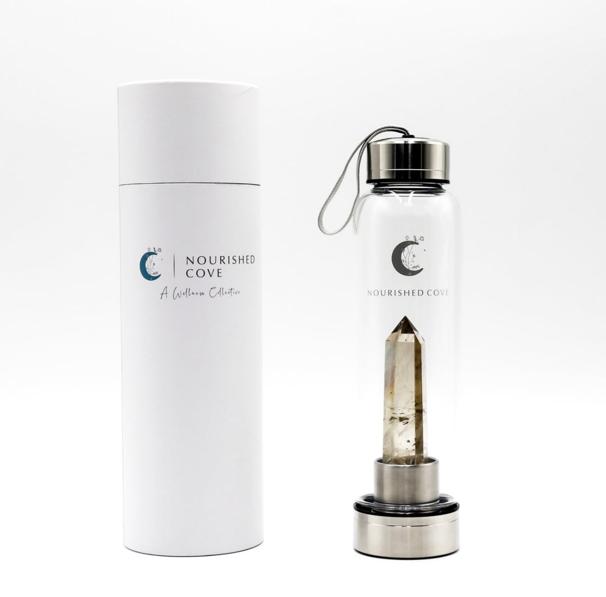 Smoky Quartz Crystal Infused Water Bottle (Silver Collection)