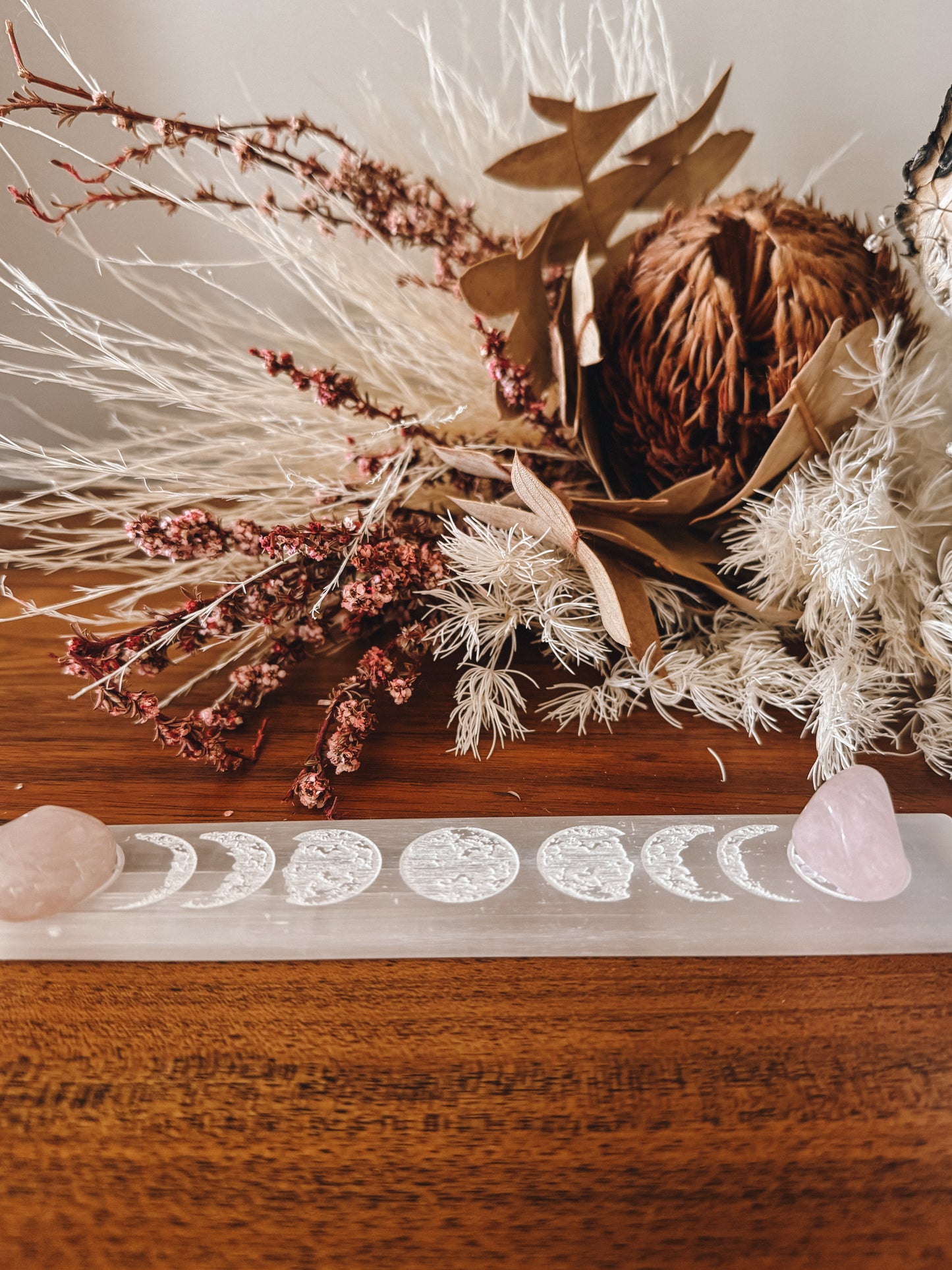 Selenite Crystal Charging Plate - Moon Phases (Long)