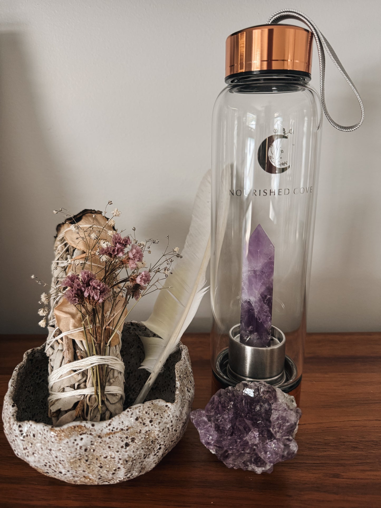 Amethyst Crystal Infused Water Bottle (Rose Gold Collection)