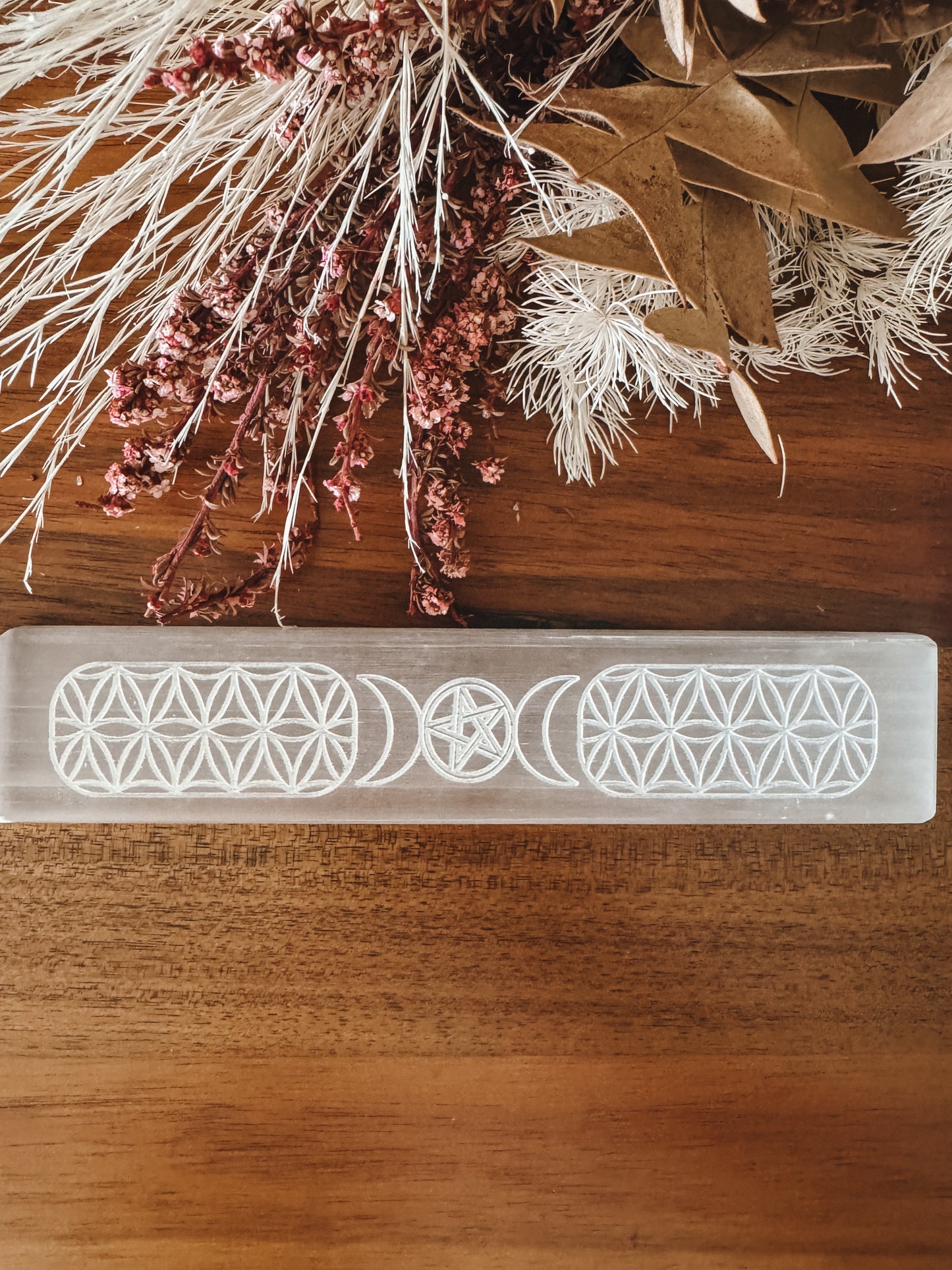 Selenite Crystal Charging Plate - Flower of Life (Long)