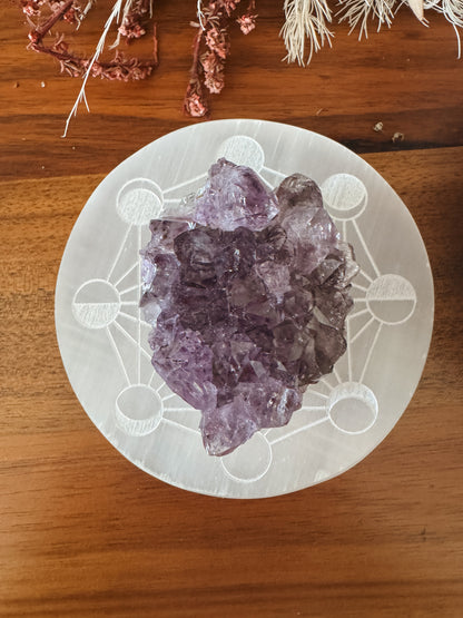 Selenite Crystal Charging Plate - Sacred Geometry (Round)