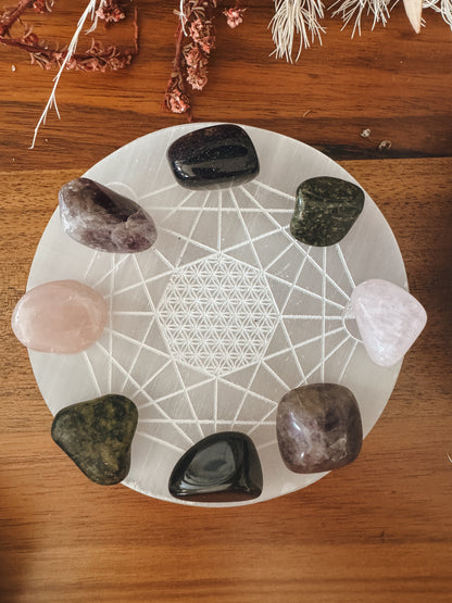 Selenite Crystal Charging Plate - Sacred Geometry (Round)