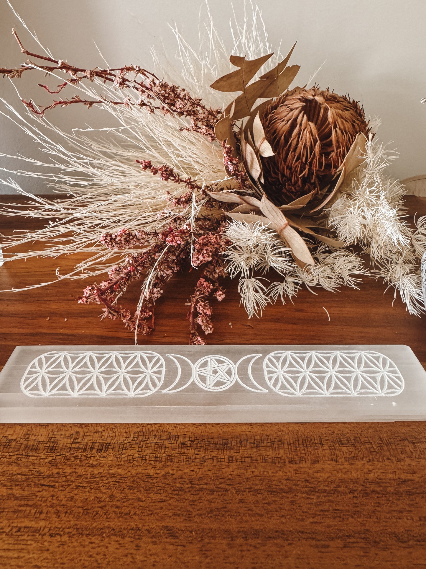 Selenite Crystal Charging Plate - Flower of Life (Long)