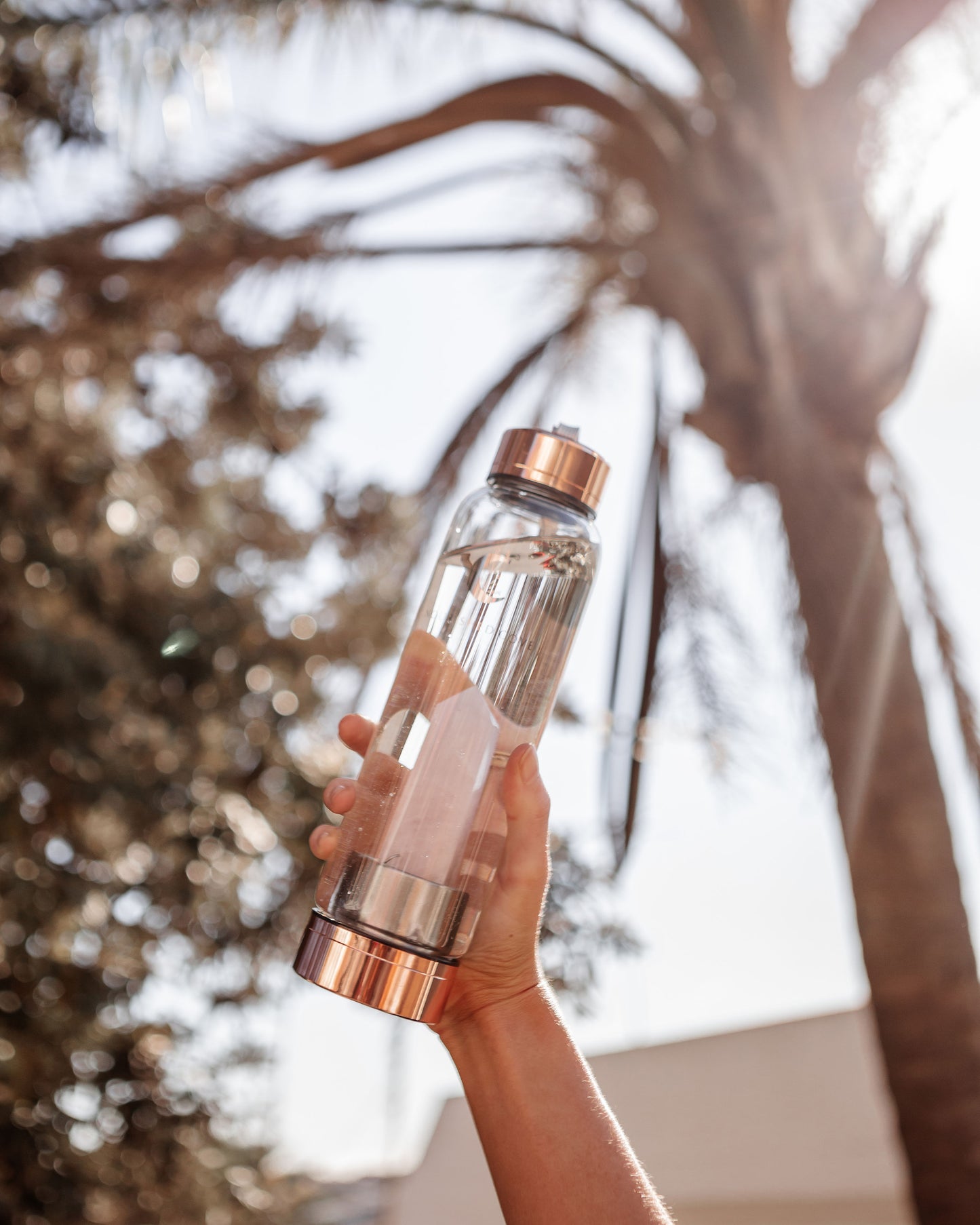 Rose Quartz Crystal Infused Water Bottle (Rose Gold Collection)