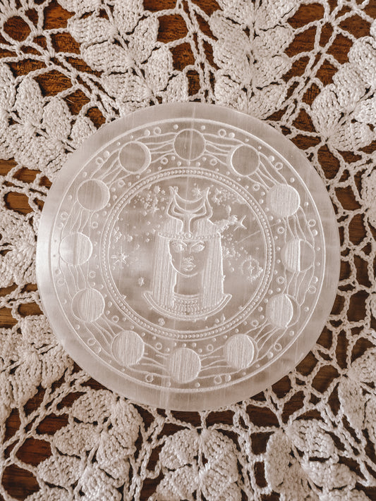 Selenite Crystal Charging Plate - Egyptian Sky Goddess