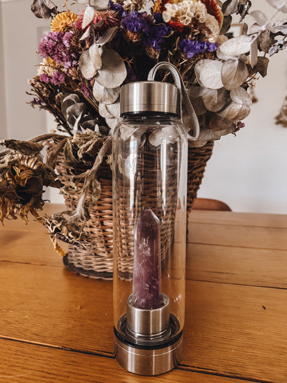 Amethyst Crystal Infused Water Bottle (Silver Collection)