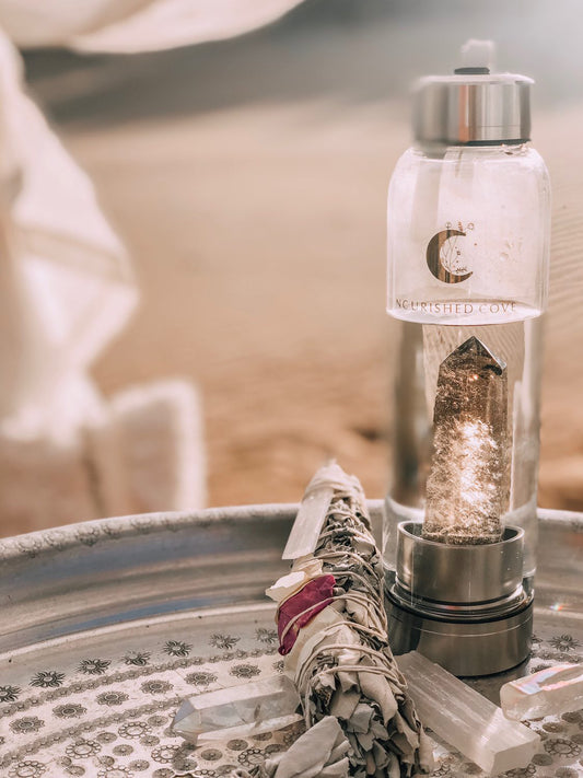 Smoky Quartz Crystal Infused Water Bottle (Silver Collection)