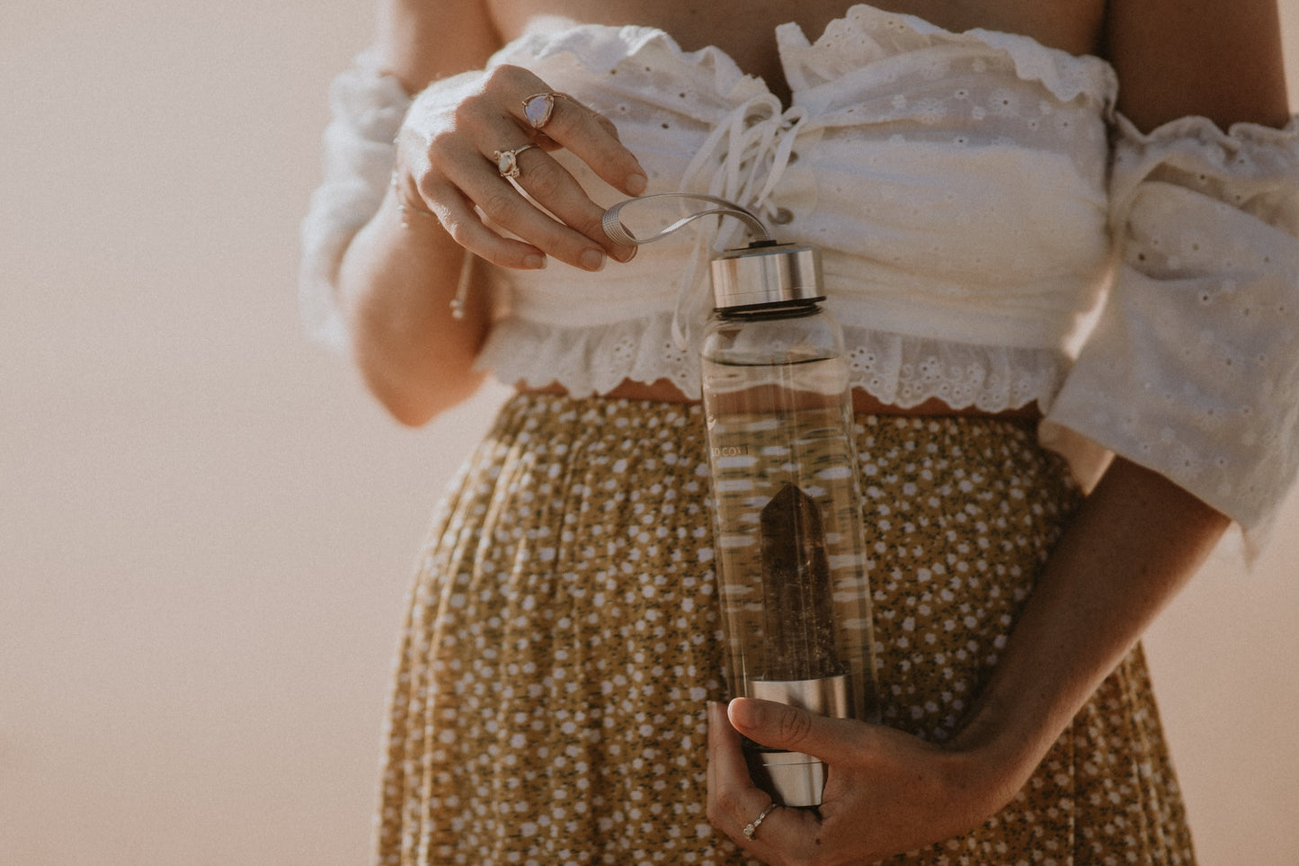 Smoky Quartz Crystal Infused Water Bottle (Silver Collection)