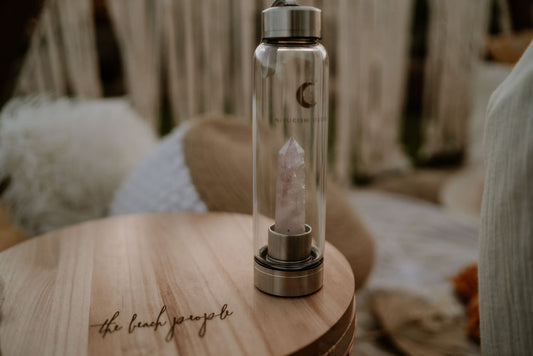 Rose Quartz Crystal Infused Water Bottle (Silver Collection)